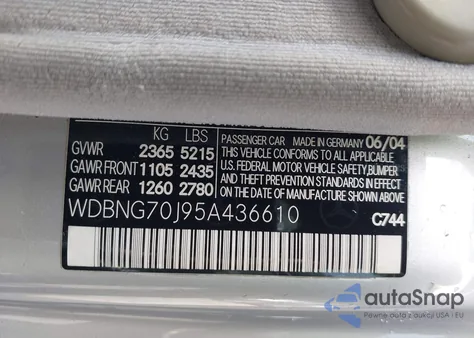 2005 Mercedes-Benz S 430 from USA, damaged, VIN WDBNG70J95A436610